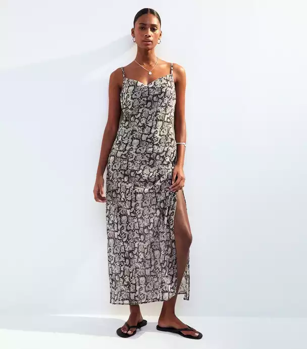 Black Snake Print Cowl Neck Maxi Beach Dress